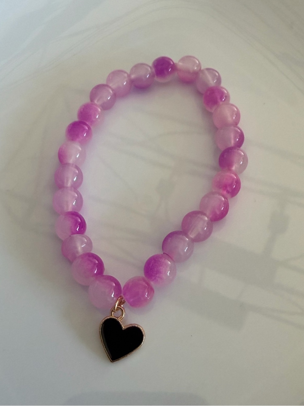 Pink Coquette Girl Beaded Bracelet with Heart Charm Handmade Gift Jewelry